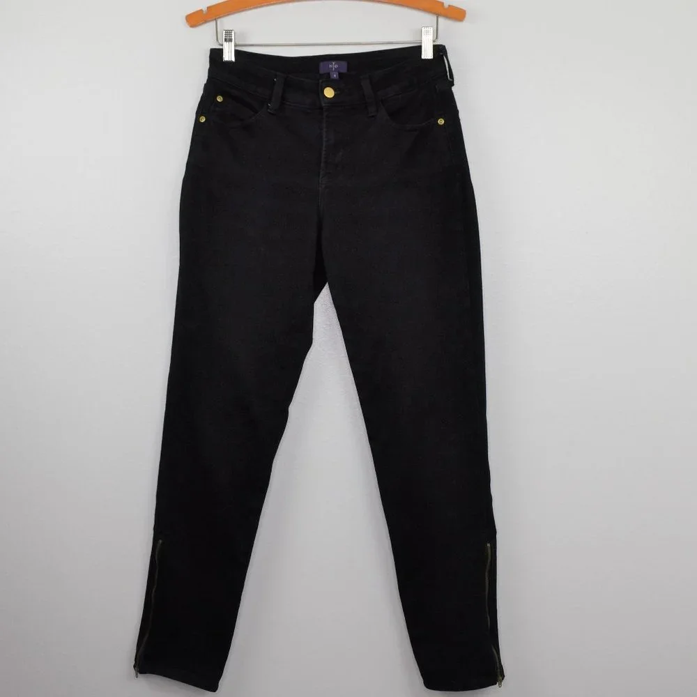 NYDJ‎ Legging Skinny Jeans 4 Black Lift Tuck Zippered Cuff Stretch Denim Gothic